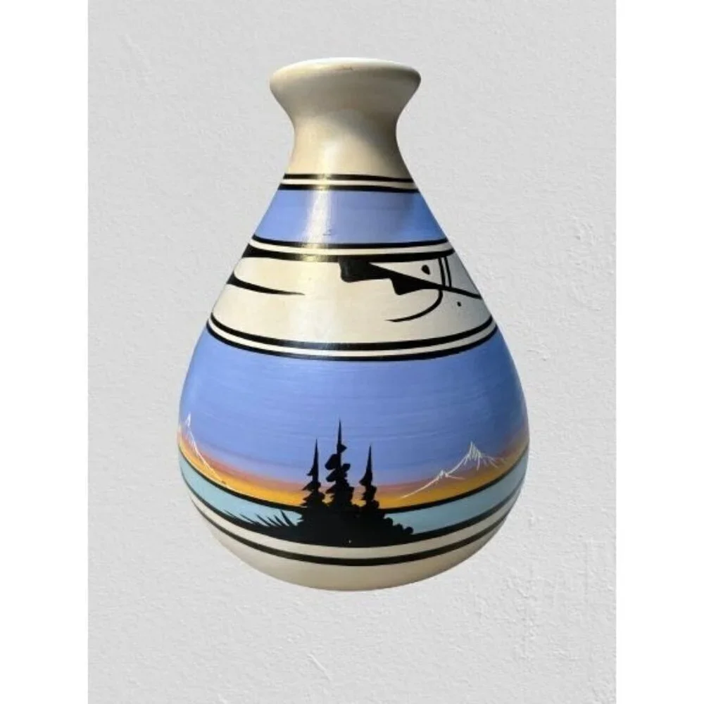 Vintage Signed Native American Pottery Vase Hand-painted